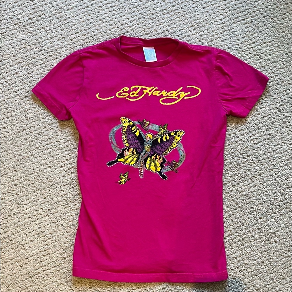 Ed Hardy pink girls tee size 14